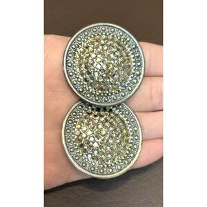 Vintage Richard Kerr Rhinestone Shield Statement Runway Clip On Earrings Signed